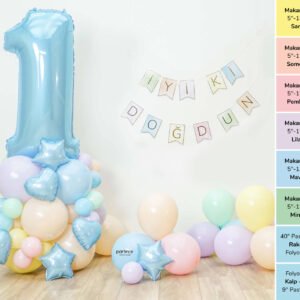 1 Yaş Balon Seti Doğum Günü İyi ki Doğdun Tema Pastel Mavi Parti Kiti