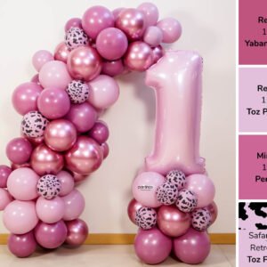 1 Yaş Balon Zinciri Pastel Pembe Safari Konseptli Balon Zinciri Kiti