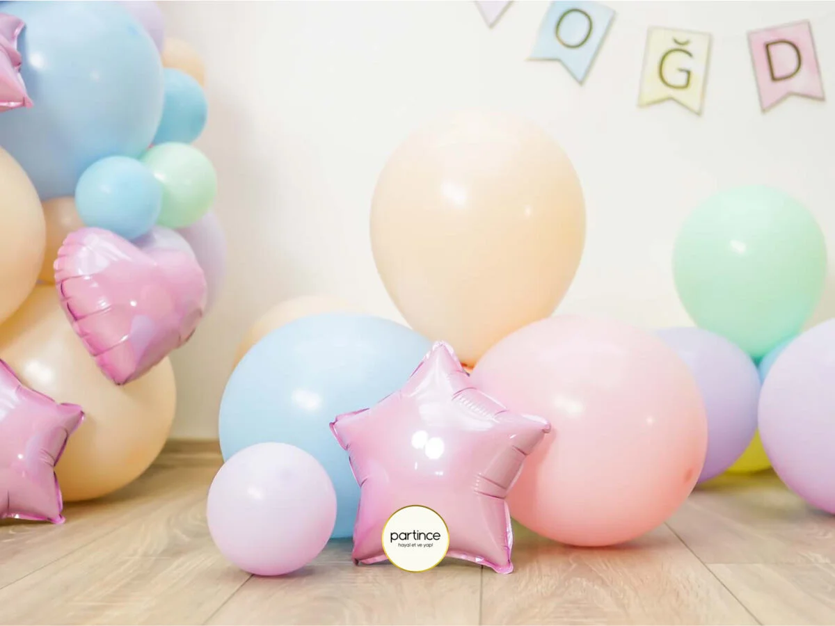 1 Yaş Balon Seti Doğum Günü İyi ki Doğdun Tema Pastel Pembe Parti Kiti - Görsel 5