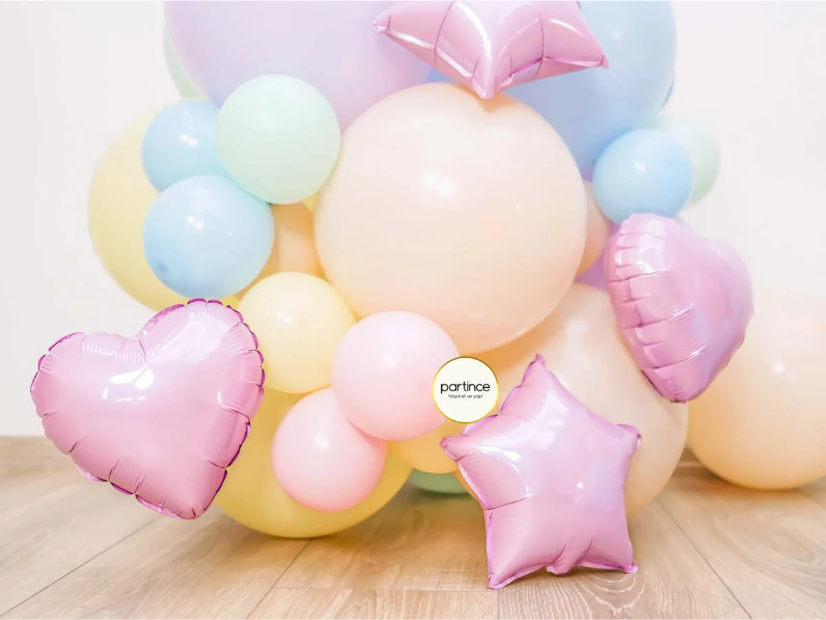 1 Yaş Balon Seti Doğum Günü İyi ki Doğdun Tema Pastel Pembe Parti Kiti - Görsel 4