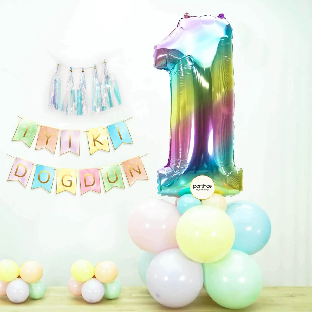 40″ Gökkuşağı Rakam 1 Folyo Balon - Görsel 9