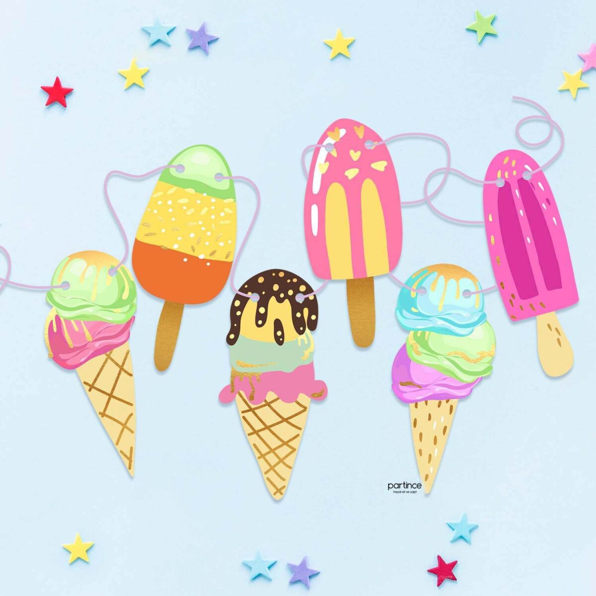 Dondurma banner 6 parça doğum günü dekoru