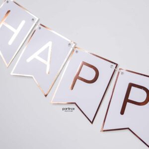 Happy Birthday Banner Beyaz Üzeri Rose Gold Yazılı