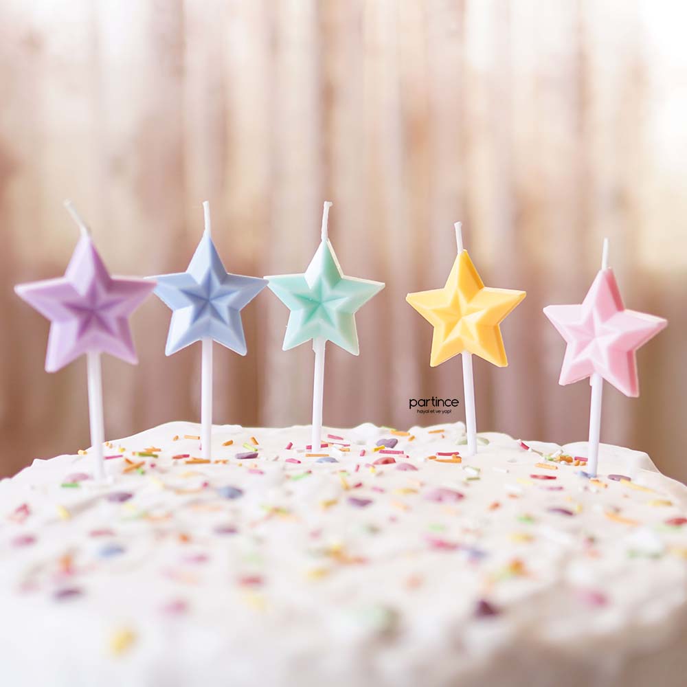 Makaron yıldız pasta mumu 5 renk 1’li paket