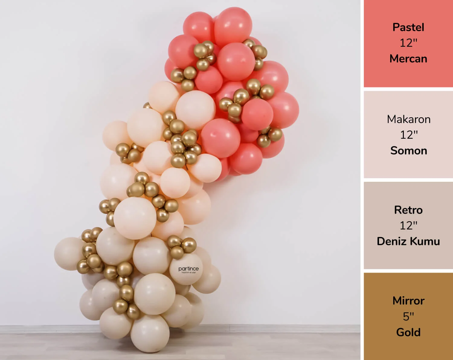 Mercan Makaron Somon ve Retro Deniz Kumu Balon Zinciri Konsept Kit