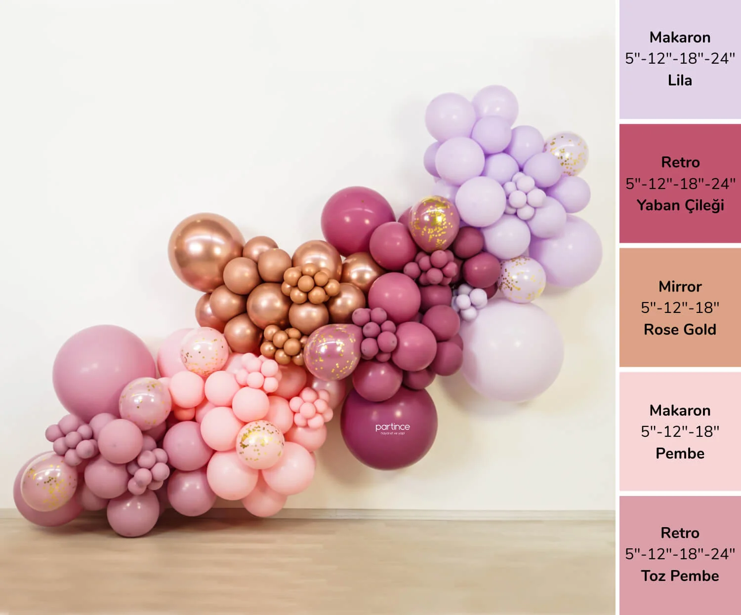 Retro ve Mirror Rose Gold Balon Zinciri Konsept Kit Retro ve Mirror Rose Gold Balon Zinciri Konsept Kit