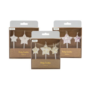 Simli Yıldız Pasta Mumu 3 Renk 6’lı Paket