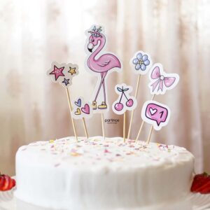 Flamingo Cake Topper 7 Parça Pasta Süsleyici
