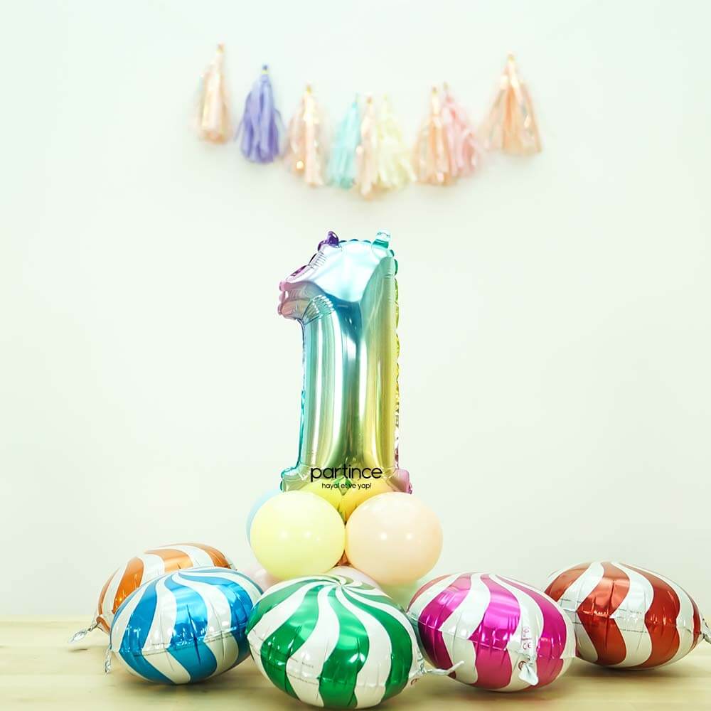 14″ mini gökkuşağı rakam folyo balonlar