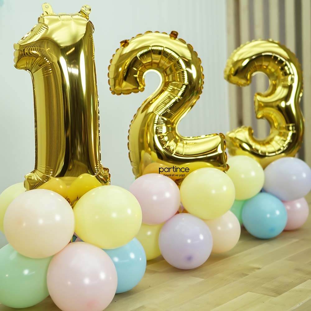 14″ mini altın rakam folyo balonlar