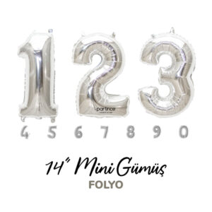 14″ Mini Gümüş Rakam Folyo Balonlar