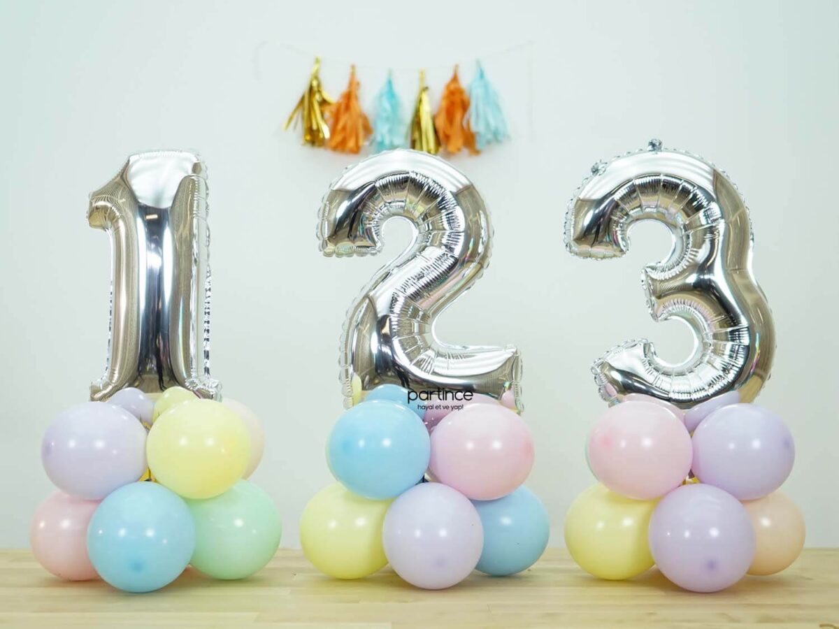 14″ mini gümüş rakam folyo balonlar