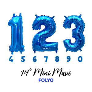 14″ Mini Mavi Rakam Folyo Balonlar