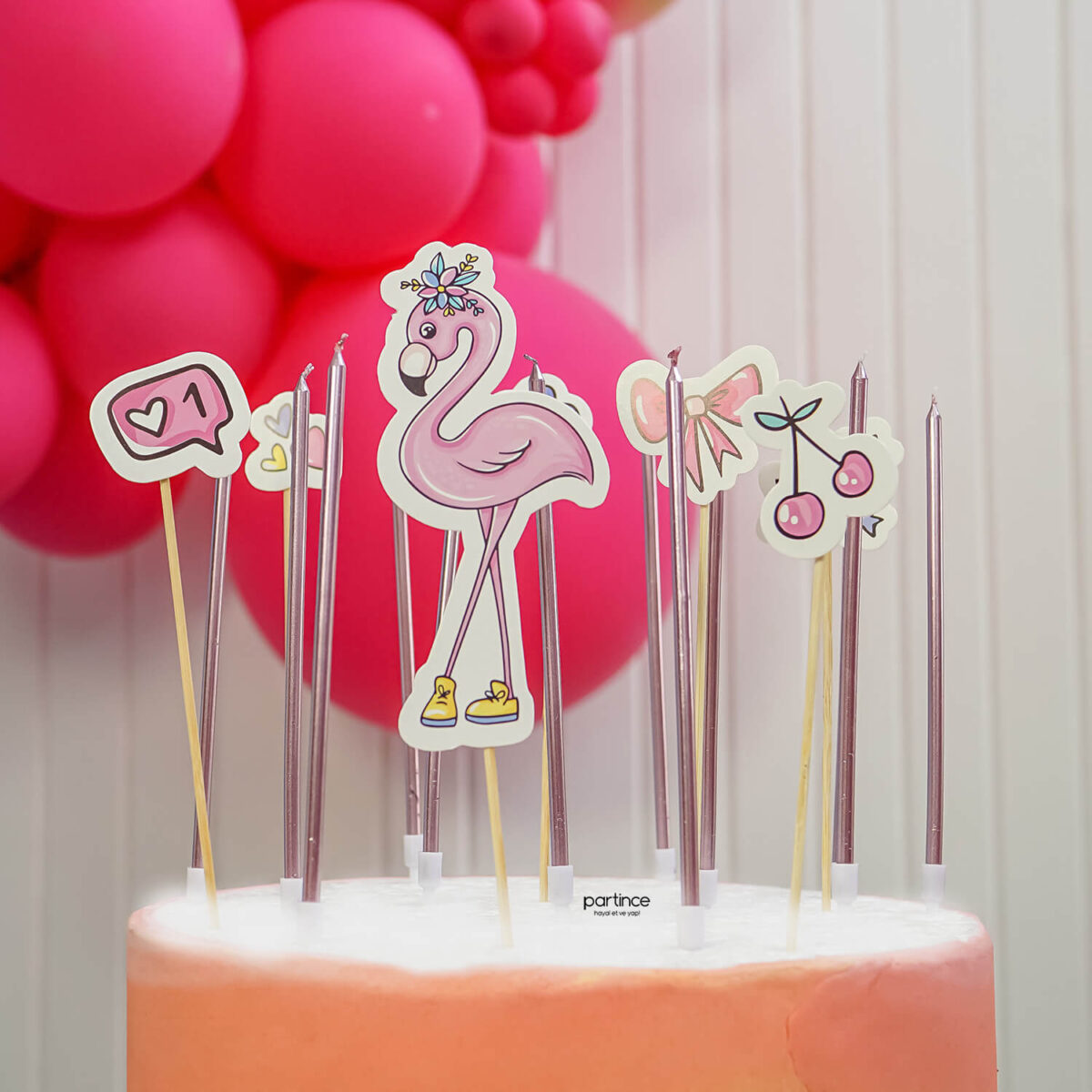 Flamingo cake topper 7 parça pasta süsleyici