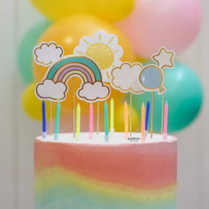 Gökkuşağı Cake Topper Pasta Süsü ve Klasik Pastel Mum Seti