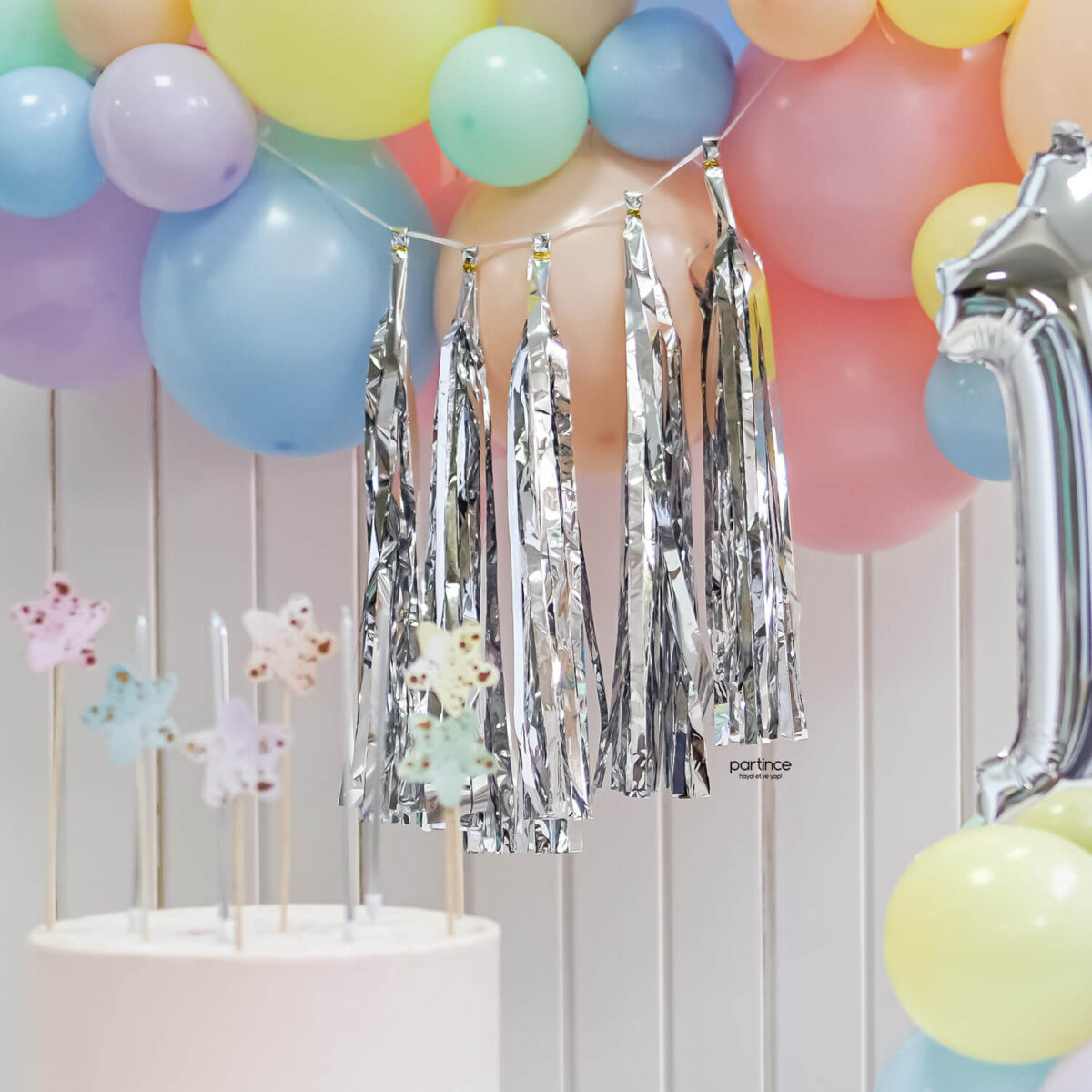 Silver konsept doğum günü balon seti (1-2-3 rakam seçenekli)