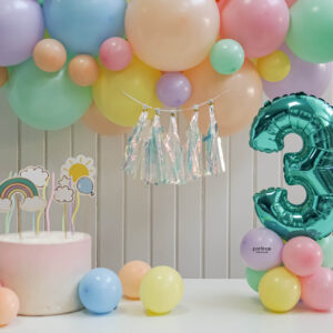 Makaron Konsept Turkuaz Doğum Günü Balon Seti (1-2-3 Rakam Seçenekli)