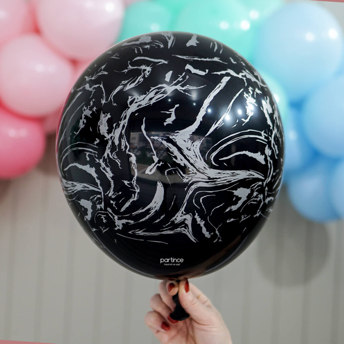 Nebula baskılı balon siyah-silver 25'li