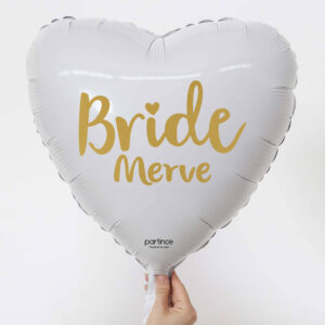 Bride Yazılı Kişiye Özel Folyo Balon Beyaz Kalp