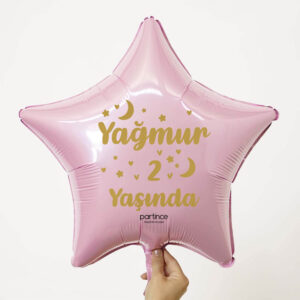 Yıldız Pastel Pembe Kişiye Özel İsimli Folyo Balon