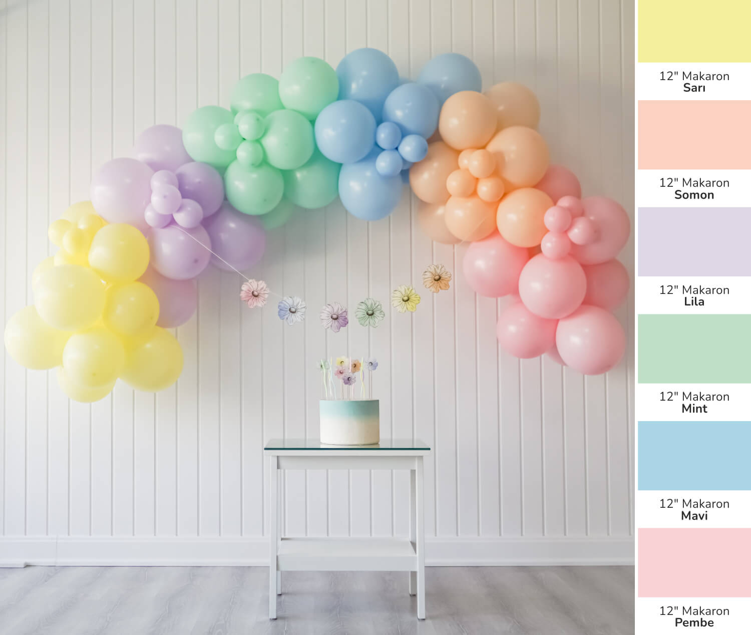 Palet makaron çiçekler balon zincir kiti partince Makaron çiçek konsept mini balon zincir kiti
