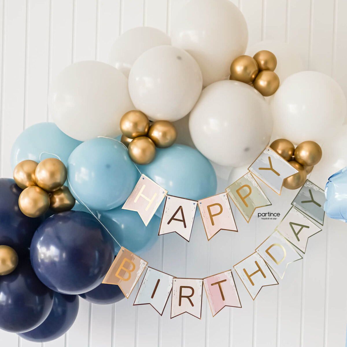 1 yaş pastel mavi doğum günü balon zincir kiti