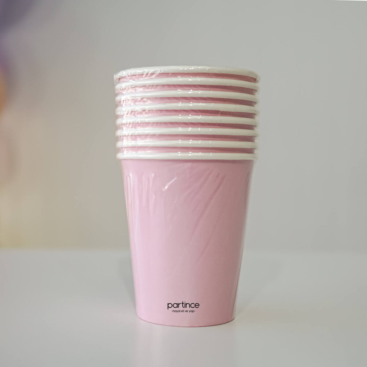 Karton bardak düz renk pembe 8’li