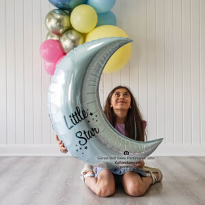 Yarım Ay Pastel Mavi Kişiye Özel İsimli Folyo Balon