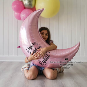 Yarım Ay Pastel Pembe Kişiye Özel İsimli Folyo Balon
