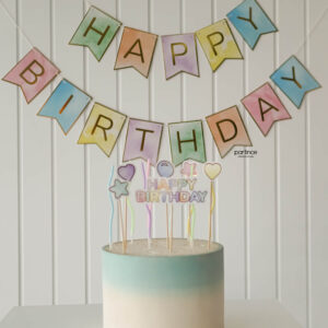 Happy Birthday Banner Cake Topper ve Spiral Mum Seti