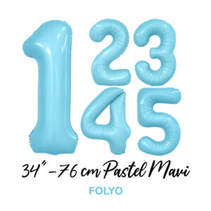34″ - 76 cm Pastel Mavi Rakam Folyo Balonlar
