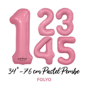 34″ - 76 cm Pastel Pembe Rakam Folyo Balonlar