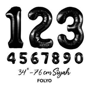 34″ - 76 cm Siyah Rakam Folyo Balonlar