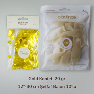 Konfetili Balon Gold 10 Adet Şeffaf Balon ve 20 Gr Konfeti