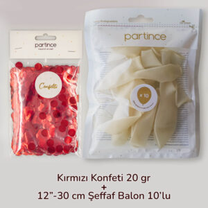 Konfetili Balon Kırmızı 10 Adet Şeffaf Balon ve 20 Gr Konfeti