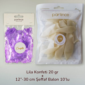 Konfetili Balon Lila 10 Adet Şeffaf Balon ve 20 Gr Konfeti