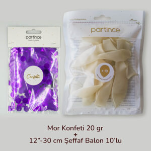 Konfetili Balon Menekşe 10 Adet Şeffaf Balon ve 20 Gr Konfeti