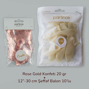 Konfetili Balon Rose Gold 10 Adet Şeffaf Balon ve 20 Gr Konfeti