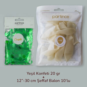 Konfetili Balon Yeşil 10 Adet Şeffaf Balon ve 20 Gr Konfeti