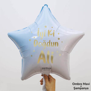 Yıldız Ombre Mavi Kişiye Özel İsimli Folyo Balon