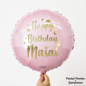 Yuvarlak Pastel Pembe Kişiye Özel İsimli Folyo Balon