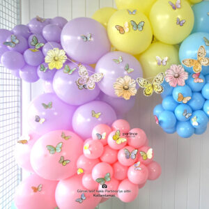 Makaron Kelebek Çiçek Konsept Balon Zincir Seti