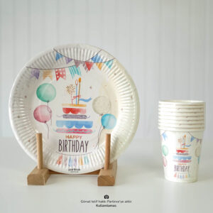 Happy Birthday Pasta Tabak Bardak Set 8'li