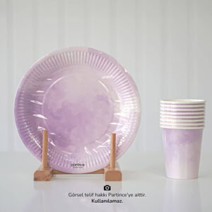 Makaron Pastel Lila Tabak Bardak Set 8'li