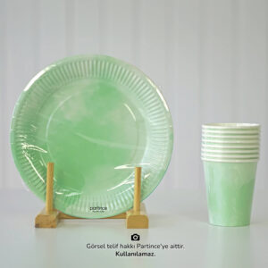 Makaron Pastel Mint Tabak Bardak Set 8'li