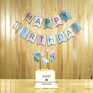 Pastel Happy Birthday Banner Cake Topper ve Mum Seti