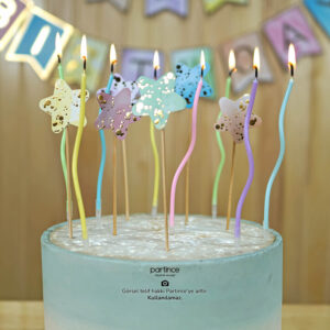 Makaron Happy Birthday Banner Cake Topper ve Mum Seti