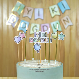 İyi ki Doğdun Banner Cake Topper ve Gold Mum Seti