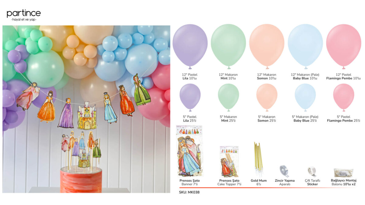 Prenses Şato Tema Doğum Günü Balon Zincir Seti - Görsel 2
