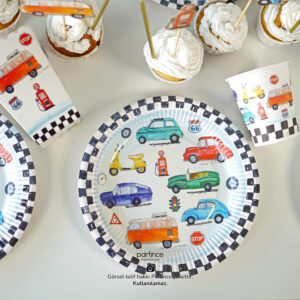 doğum günü süsleri klasik arabalar tema banner asma süs cake topper pasta süsü tabak bardak setleri sofra ürünleri gold pasta mumu classic cars partince doğum günü masası